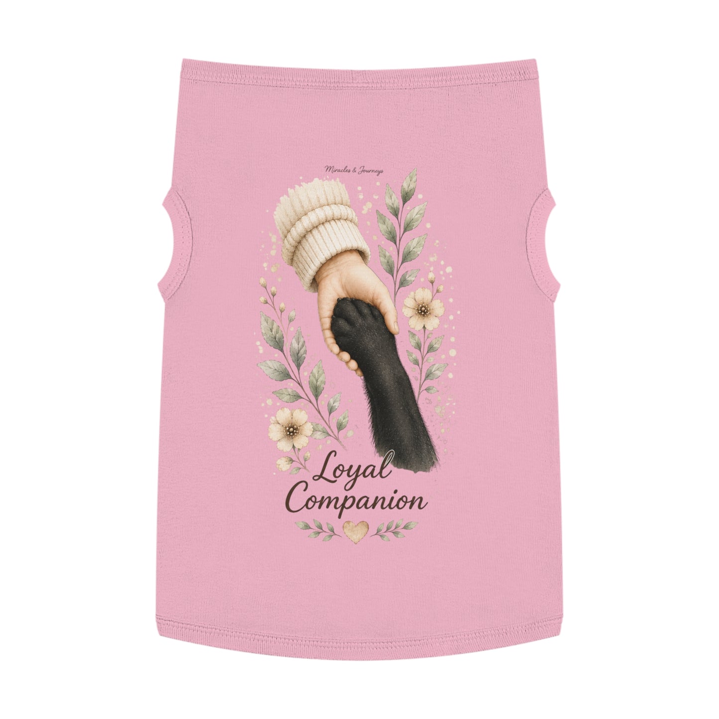 Loyal Pet Tank Top — Human Hand Holding Dog Paw Floral Design