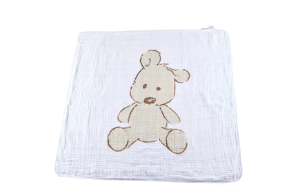Teddy Bear and Plaid Cotton Muslin Newcastle Blanket-0
