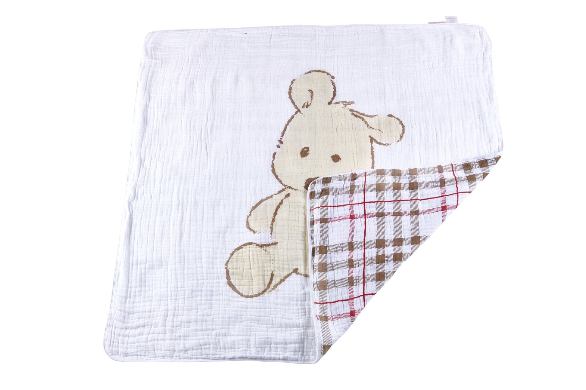 Teddy Bear and Plaid Cotton Muslin Newcastle Blanket-2