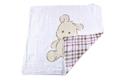 Teddy Bear and Plaid Cotton Muslin Newcastle Blanket-2