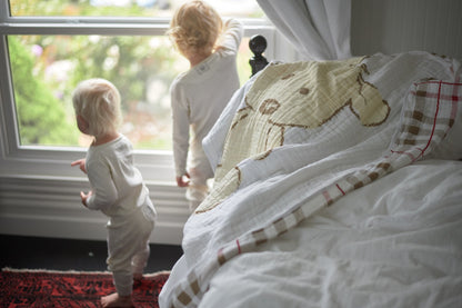 Teddy Bear and Plaid Cotton Muslin Newcastle Blanket-4