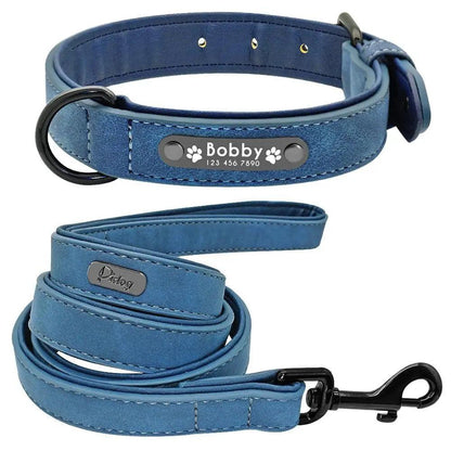 Personalized Leather Dog Collar and Leash Set
