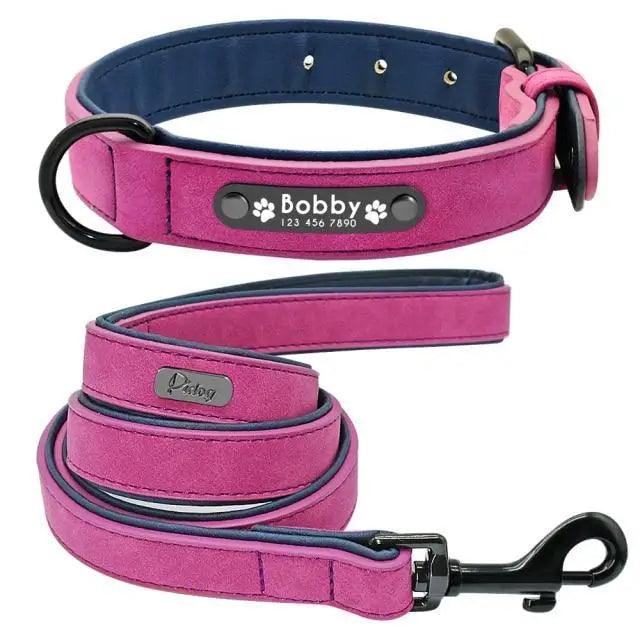 Personalized Leather Dog Collar and Leash Set