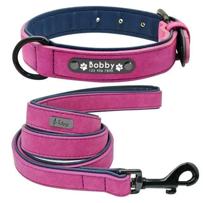 Personalized Leather Dog Collar and Leash Set