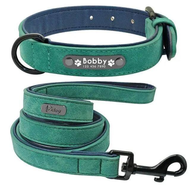 Personalized Leather Dog Collar and Leash Set