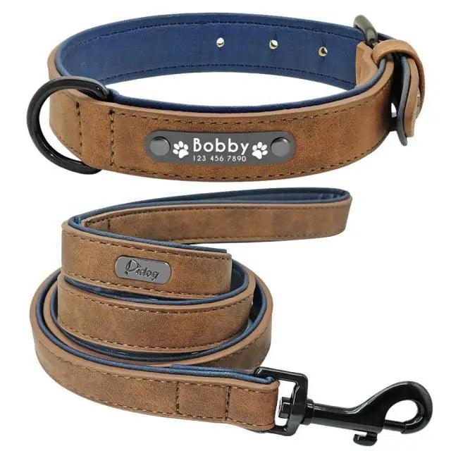 Personalized Leather Dog Collar and Leash Set