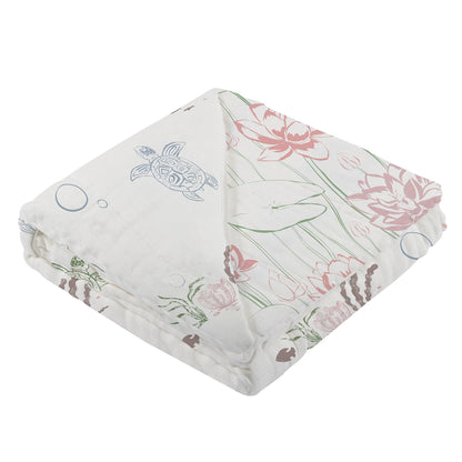 Turtles and Water Lily Bamboo Muslin Newcastle Blanket-1